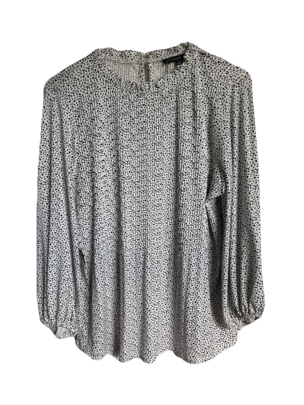 Adrianna Papell Mock Neck Long Sleeve Black White Blouse Workwear Medium